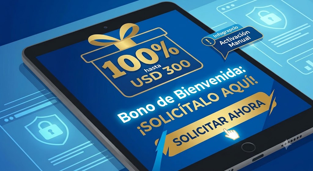 Tablet con bono de bienvenida 100% hasta USD 300 y activación manual